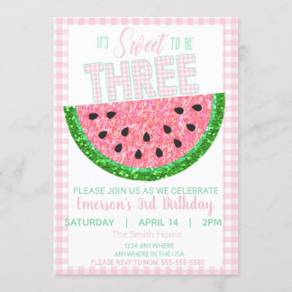 Wassermelone, Süße zu drei, Mädchen Glitzer Einladung