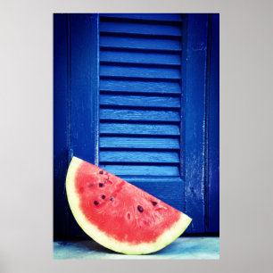 Wassermelone und blaues Fensterposter Poster