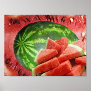 Wassermelone und geschnittene Scheiben Klein Poster