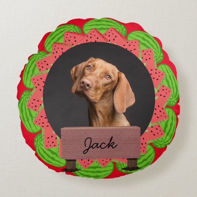 Wassermelone Weihnachtsfeiertag Custom Dog Foto Rundes Kissen (Vorderseite)