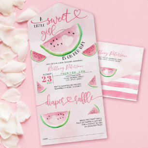 Wassermelonen-Baby-Party Pinke Windel-Verlosung All In One Einladung