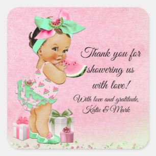 Wassermelonen-Baby-Shower-Gunstbeweise-Aufkleber Quadratischer Aufkleber