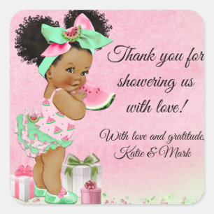 Wassermelonen-Baby-Shower-Gunstbeweise-Aufkleber Quadratischer Aufkleber