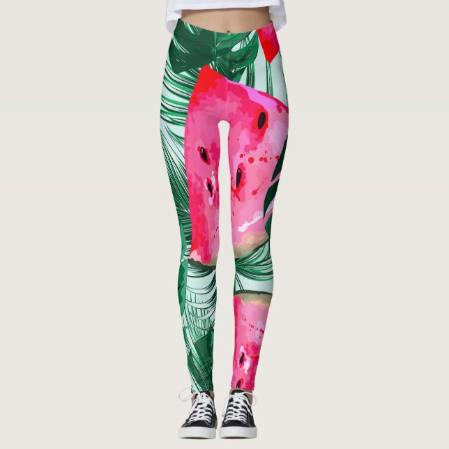 Wassermelonen, Blätter aus Palmen: tropisches naht Leggings (Vorderseite)
