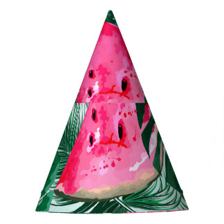 Wassermelonen, Blätter aus Palmen: tropisches naht Partyhütchen