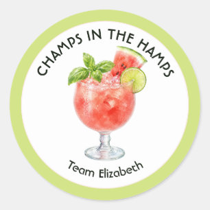 Wassermelonen-Cocktail-Hamptons-Junggesellinnenabs Runder Aufkleber