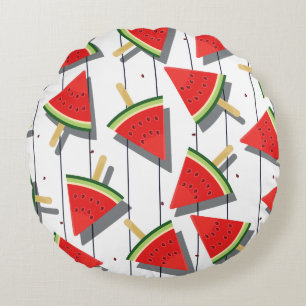 Wassermelonen-Eis am Stiel & Streifenmuster Rundes Kissen