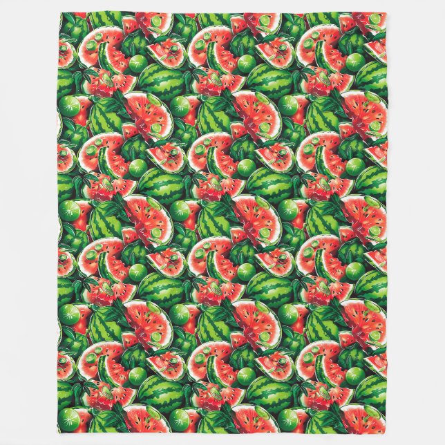 Wassermelonen, Limon, Wassermelonen-Blätter, klein Fleecedecke (Vorderseite)