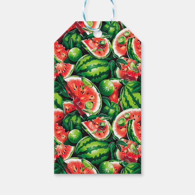 Wassermelonen, Limon, Wassermelonen-Blätter, klein Geschenkanhänger (Vorderseite)