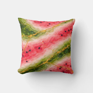 Wassermelonen-Marmor mit goldener Aderung Kissen