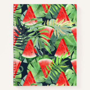 Wassermelonen mit tropischen Blätter Notizbuch