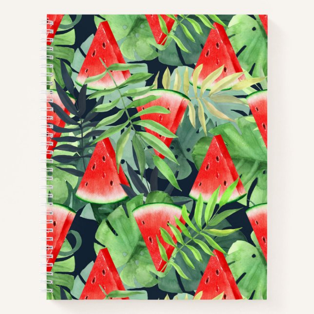 Wassermelonen mit tropischen Blätter Notizbuch (Vorderseite)