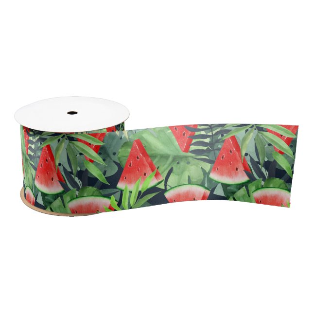 Wassermelonen mit tropischen Blätter Satinband (Spule)
