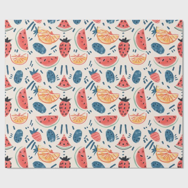 Wassermelonen-Muster | Nahtloses Sommerfrüchte-Cot Geschenkpapier (Flach)