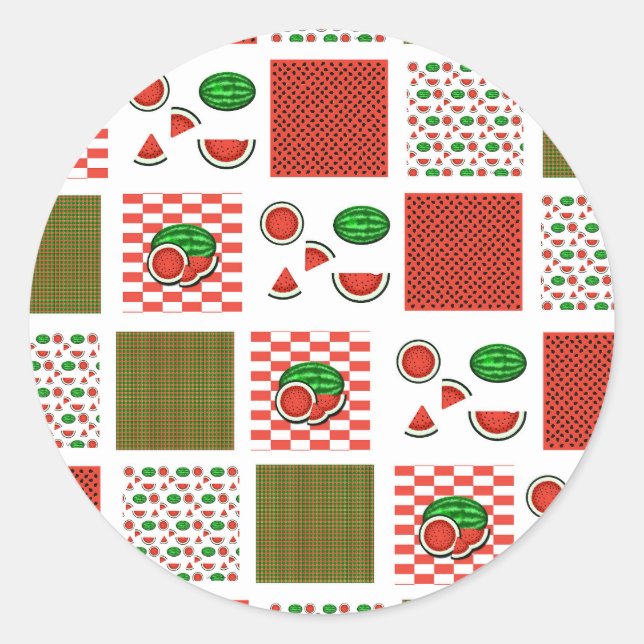 Wassermelonen-Patchwork Runder Aufkleber (Vorderseite)