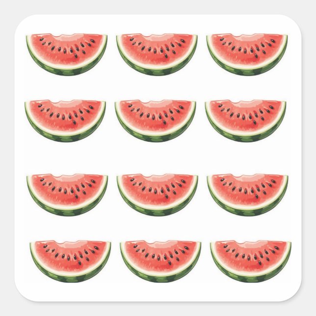 Wassermelonen-Scheibe  Quadratischer Aufkleber (Vorderseite)