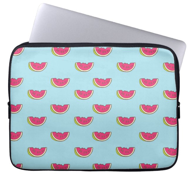 Wassermelonen-Scheiben auf Aquamarinem Muster Laptopschutzhülle (Vorderseite)