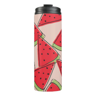 Wassermelonen-Scheiben mit rosa Hintergrund nahtlo Thermosbecher