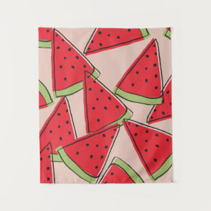 Wassermelonen-Scheiben mit rosa Hintergrund nahtlo Wandteppich