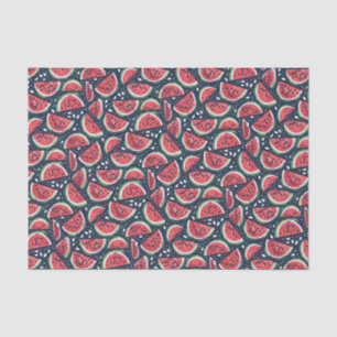 Wassermelonen-Scheiben-Muster auf blauem Dekor dec Seidenpapier