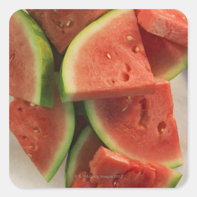 Wassermelonen-Scheiben Quadratischer Aufkleber (Vorderseite)