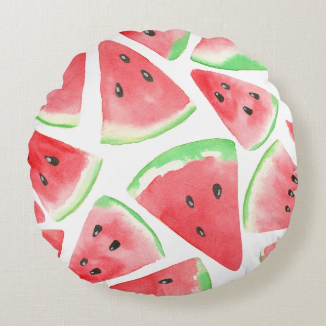 Wassermelonen-Schnittmuster Rundes Kissen (Vorderseite)