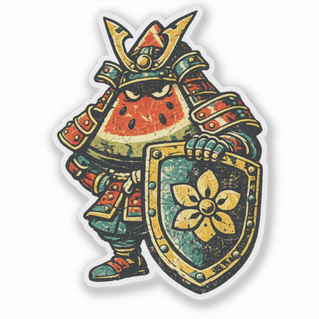 Wassermelonen-Shogun — Lustiger Frucht-Samurai im  Aufkleber (Vorderseite)