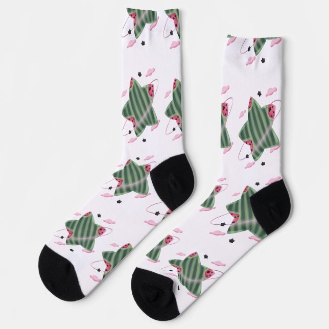 Wassermelonen-Stern-Planet Socken (Linkes Detail)