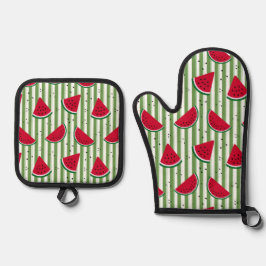 Wassermelonen-Streifen-Nahtloses Muster Ofenhandschuh & Topflappen-Set