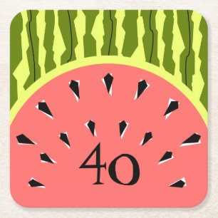 Wassermelonen-Streifen Pink Age 40 Rechteckiger Pappuntersetzer