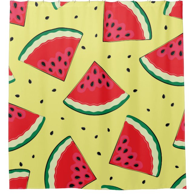 Wassermelonen-Stücke: Gelbes Sommermuster Duschvorhang (Vorderseite)