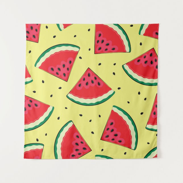 Wassermelonen-Stücke: Gelbes Sommermuster Wandteppich (Vorderseite)