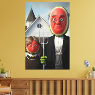 Wassermelonen-Themen-American-Gothic-Parodie Leinwanddruck