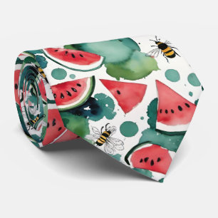 Wassermelonen und belebte Bienen Wasserfarbe Krawatte