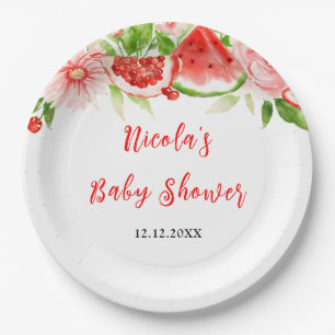 Wassermelonen- und Granatapfel-Baby-Shower Pappteller