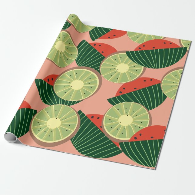 Wassermelonen und Kiwis Geschenkpapier (Ungerollt)