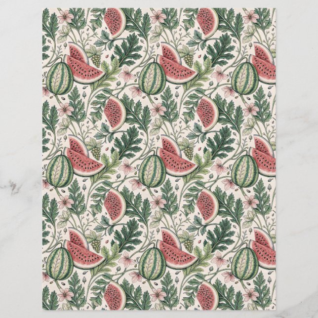Wassermelonen, Vintages Bontanoblattpapier beige (Vorderseite)