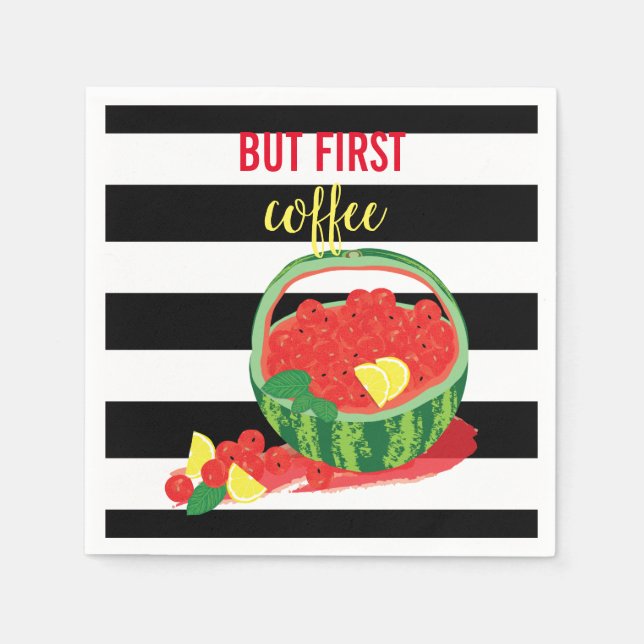 Wassermelonenkorb auf gestreiftem Hintergrund Serviette (Vorderseite)