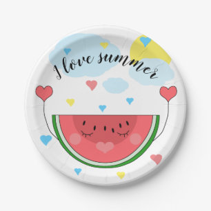 Wassermelonenscheibe, Text, "Ich liebe Sommer", Pappteller