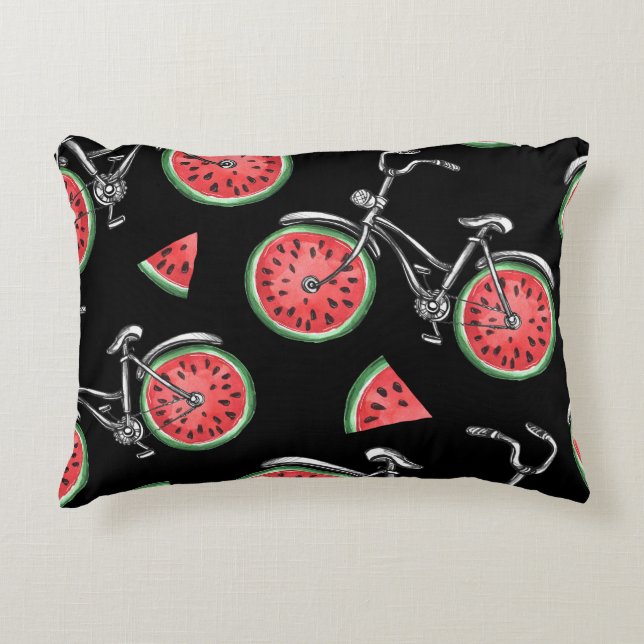 Wassermelonrad Fahrräder, Sommermuster. Dekokissen (Vorderseite)