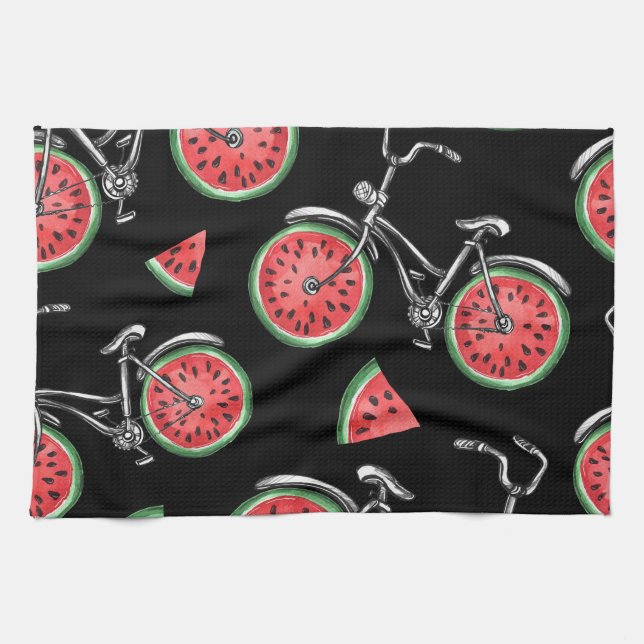 Wassermelonrad Fahrräder, Sommermuster. Geschirrtuch (Horizontal)
