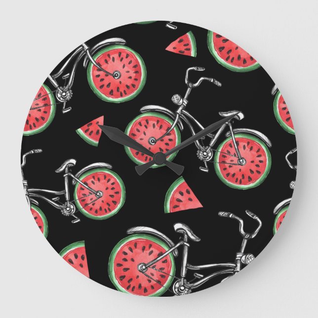 Wassermelonrad Fahrräder, Sommermuster. Große Wanduhr (Vorderseite)