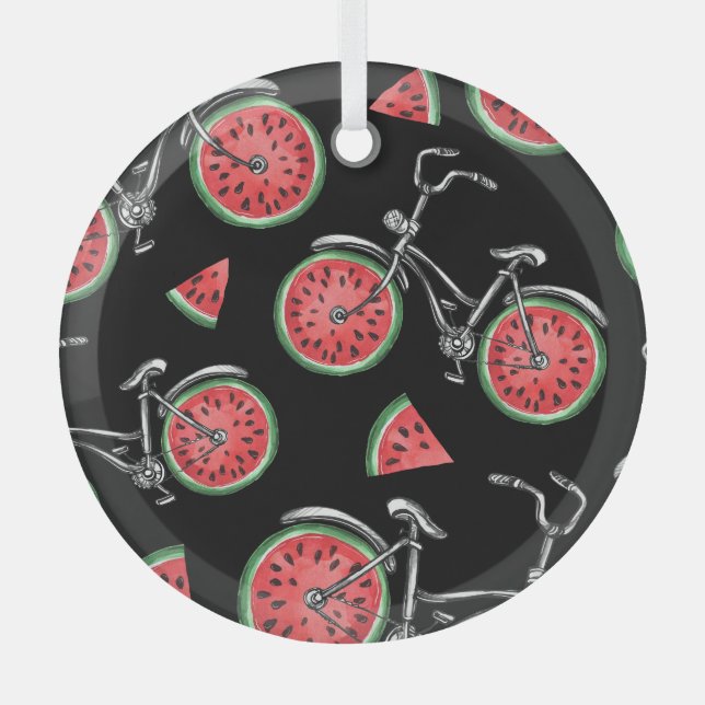 Wassermelonrad Fahrräder, Sommermuster. Ornament Aus Glas (Vorderseite)