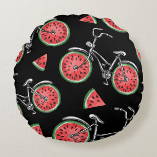 Wassermelonrad Fahrräder, Sommermuster. Rundes Kissen