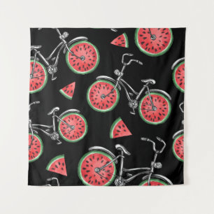 Wassermelonrad Fahrräder, Sommermuster. Wandteppich