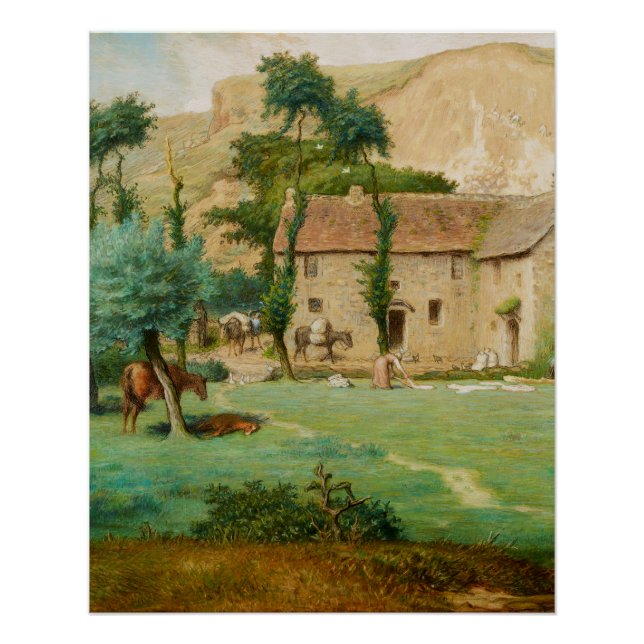 Wassermühle am Fuße des Berges Poster (Vorderseite)