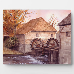 Wassermühle Aquarellmalerei von Farida Greenfield Fotoplatte