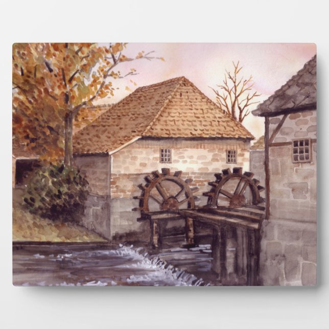 Wassermühle Aquarellmalerei von Farida Greenfield Fotoplatte (Vorderseite)
