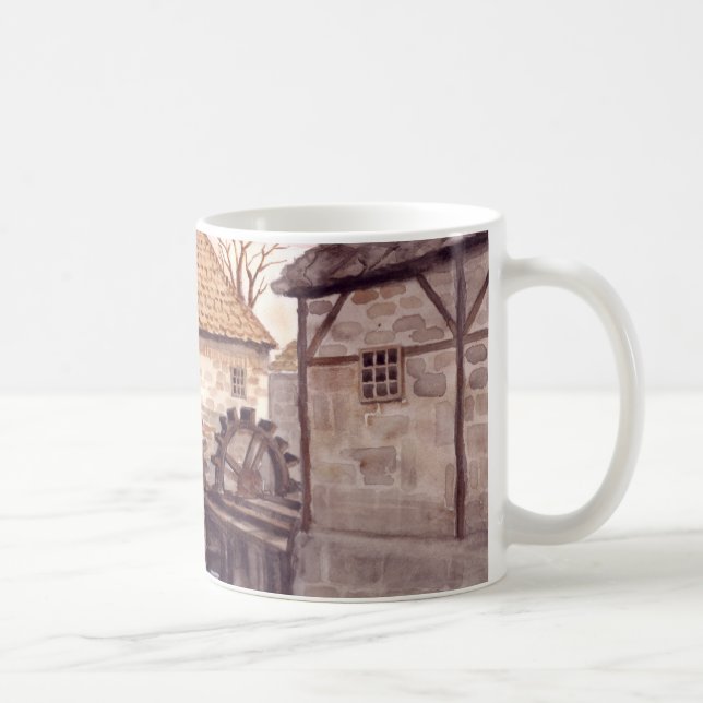 Wassermühle Aquarellmalerei von Farida Greenfield Kaffeetasse (Rechts)