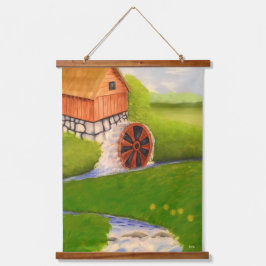 Wassermühle Wandteppich Mit Holzrahmen